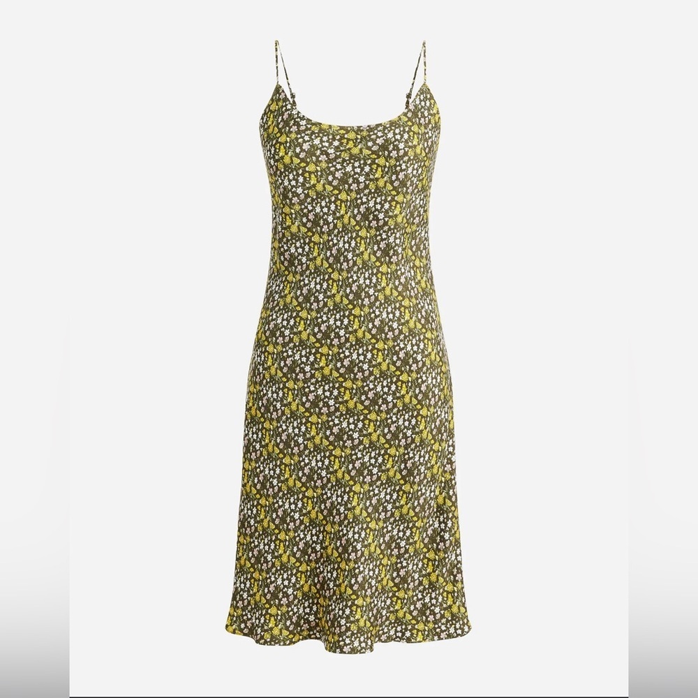 J.Crew Cupro Blend Slip Dress Floral Mini Yellow Black NWT 4 Lightweight Summer - Picture 1 of 7